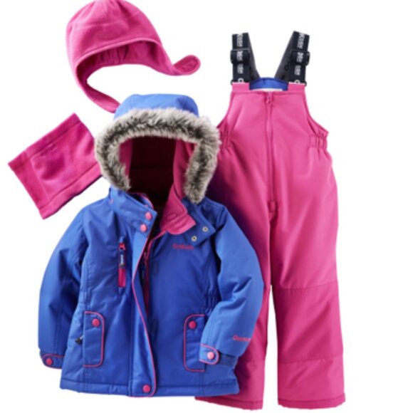 NWT Oshkosh B'gosh Toddler Baby Girls 4PC Ski Snowsuit Jacket Set Hat Wa… - Picture 1 of 6